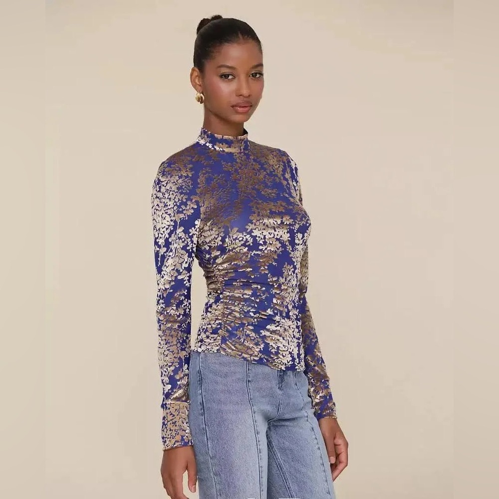 Avec Les Filles Burnout Velvet Long-Sleeve Top